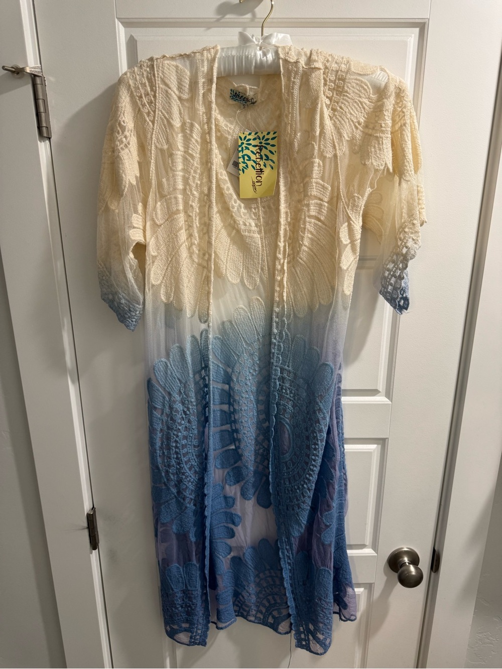 Rebellion Cream to Blue Crochet Ombre Kimono